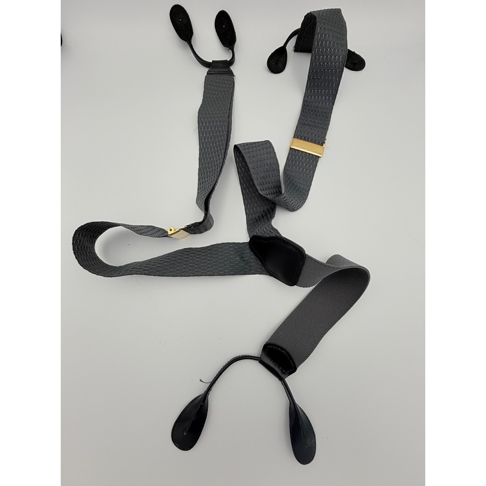 Pelican USA Mens Suspenders Grey Geometric Textured Y-Back Button End Gold Tone